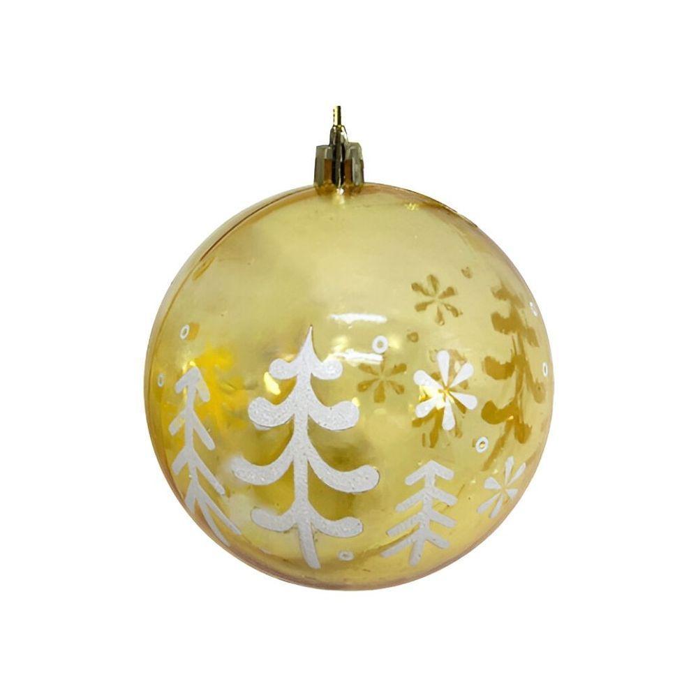 Kit 2 Bolas De Natal Decorada Print Mix Dourada Translúcida Luxo 10cm - Magizi - 4