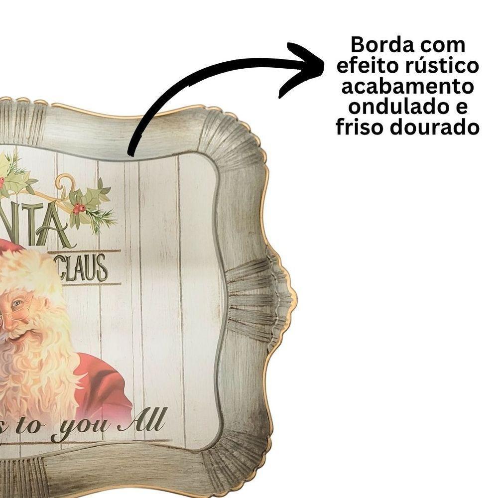Bandeja Natal Rústica Papai Noel Moldura Ondulada 42cm X 32cm - Magizi - 3