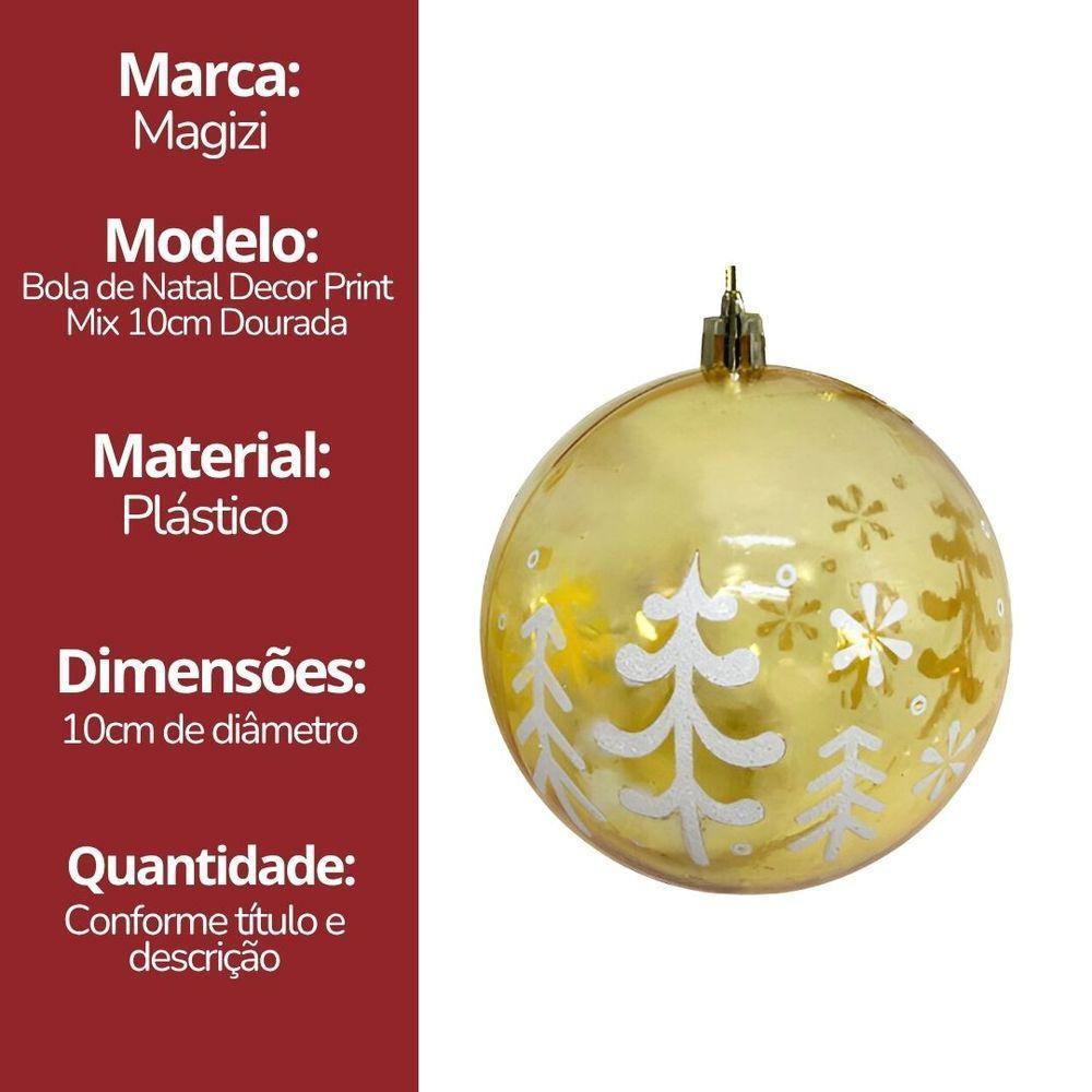 Kit 3 Bolas De Natal Decorada Print Mix Dourada Translúcida Luxo 10cm - Magizi - 5
