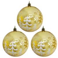 Kit 3 Bolas De Natal Decorada Print Mix Dourada Translúcida Luxo 10cm - Magizi - 1