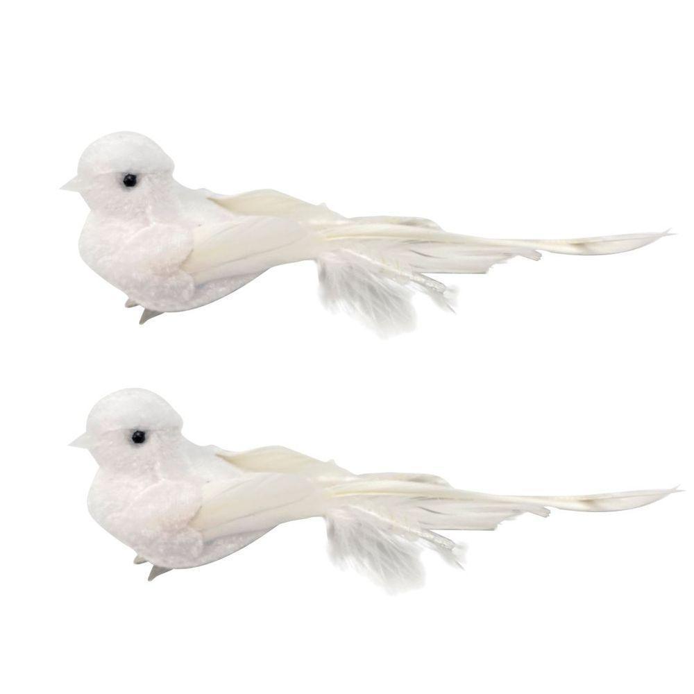 Kit 2 Pombas Branca Natal Plumas E Lantejoulas 12cm Com Presilha - Magizi - 1