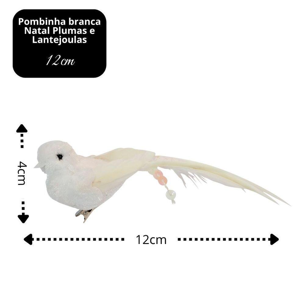 Kit 2 Pombas Branca Natal Plumas E Lantejoulas 12cm Com Presilha - Magizi - 6