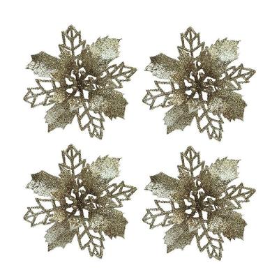 Jogo 4 Flores Bico De Papagaio Champanhe Natal Pick Glitter 9cm Com Presilha - Magizi