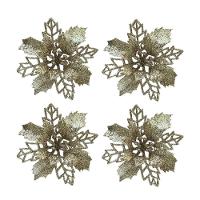 Jogo 4 Flores Bico De Papagaio Champanhe Natal Pick Glitter 9cm Com Presilha - Magizi - 1