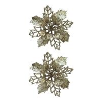 Jogo 4 Flores Bico De Papagaio Champanhe Natal Pick Glitter 9cm Com Presilha - Magizi - 5