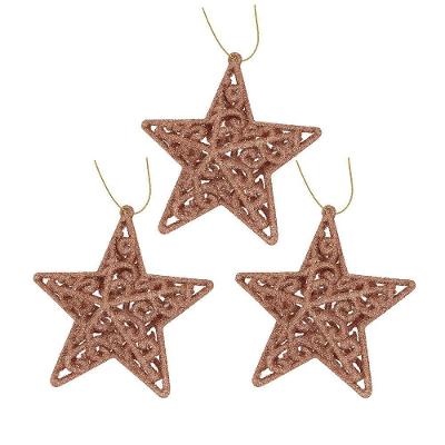 Kit 3 Estrelas Tridimensional Glitter Arabesco Natal Rosê Gold 9cm - Magizi