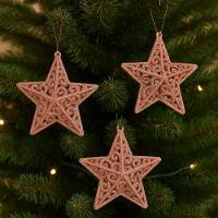 Kit 3 Estrelas Tridimensional Glitter Arabesco Natal Rosê Gold 9cm - Magizi - 2