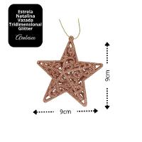 Kit 3 Estrelas Tridimensional Glitter Arabesco Natal Rosê Gold 9cm - Magizi