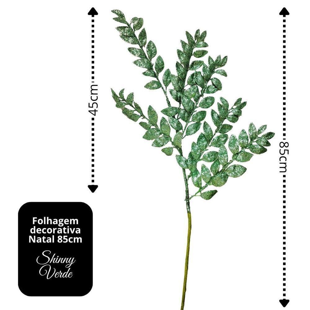 Galho Haste Folhagem Natalina Decorativa Verde Glitter Brilhante 45cm - Bela Flor - 4