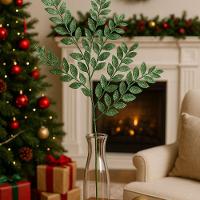 Galho Haste Folhagem Natalina Decorativa Verde Glitter Brilhante 45cm - Bela Flor - 2