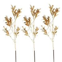 Kit 3 Galhos Decorativo Natalino Folhagens Douradas Metalizadas 55cm - Magizi - 1