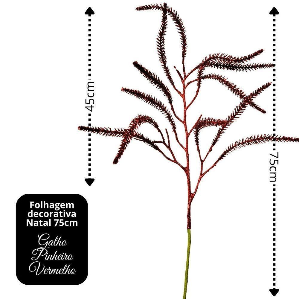 Galho Decorativo Natal Pinheiro Glitter Vermelho Luxo 43cm - Bela Flor - 4