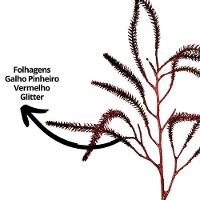 Galho Decorativo Natal Pinheiro Glitter Vermelho Luxo 43cm - Bela Flor - 5