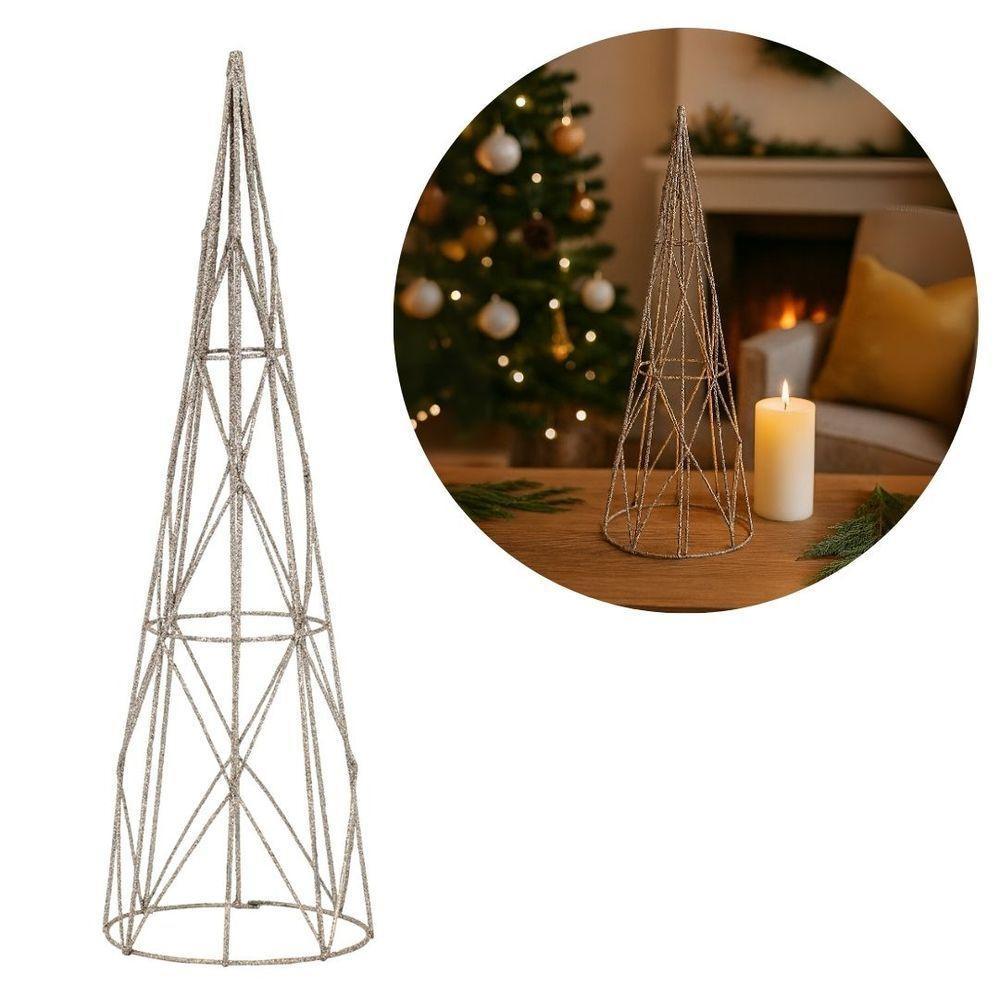 Árvore Cone Aramado Glitter Champanhe Natal Luxo 40cm - Magizi - 2