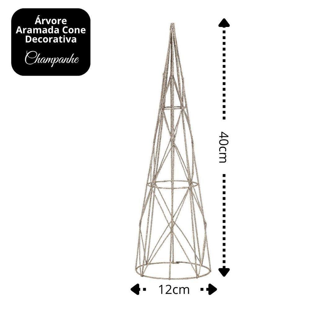 Árvore Cone Aramado Glitter Champanhe Natal Luxo 40cm - Magizi - 5