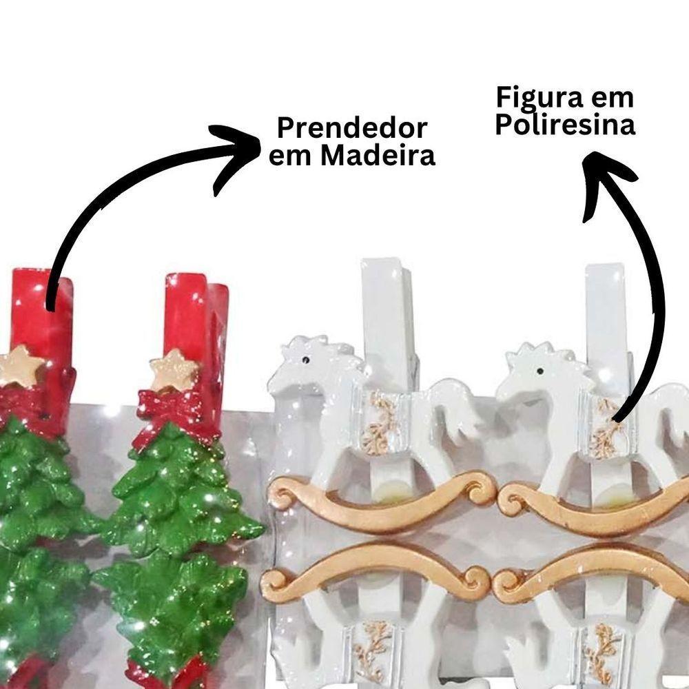 Kit 8 Prendedores Natal Decorados Resina E Madeira Natal Presilha 5cm - Magizi - 3