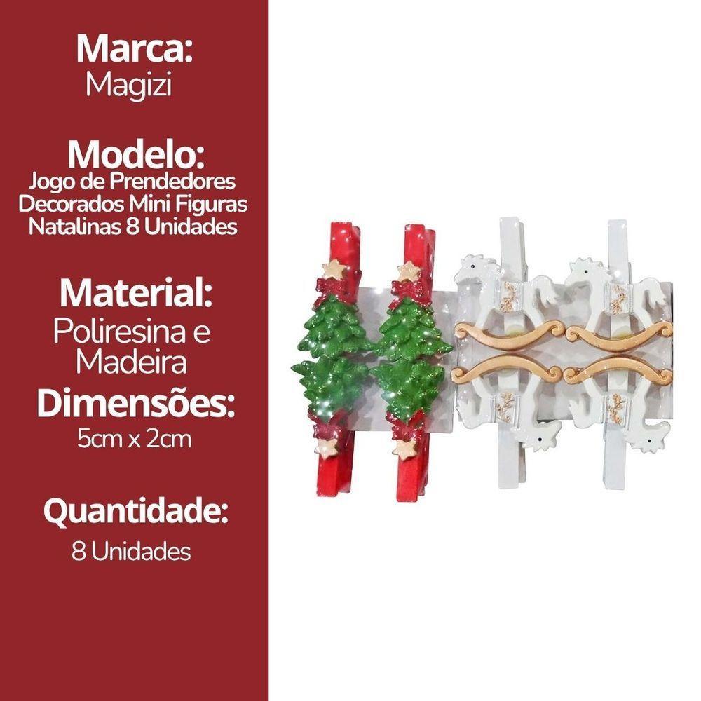 Kit 8 Prendedores Natal Decorados Resina E Madeira Natal Presilha 5cm - Magizi - 7