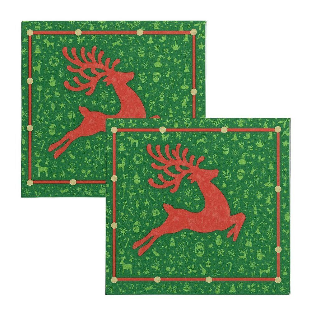 Kit Guardanapo De Natal Estampado Rena Verde E Vermelho 25x25cm Folha Dupla Prime 40 Unidades - 1