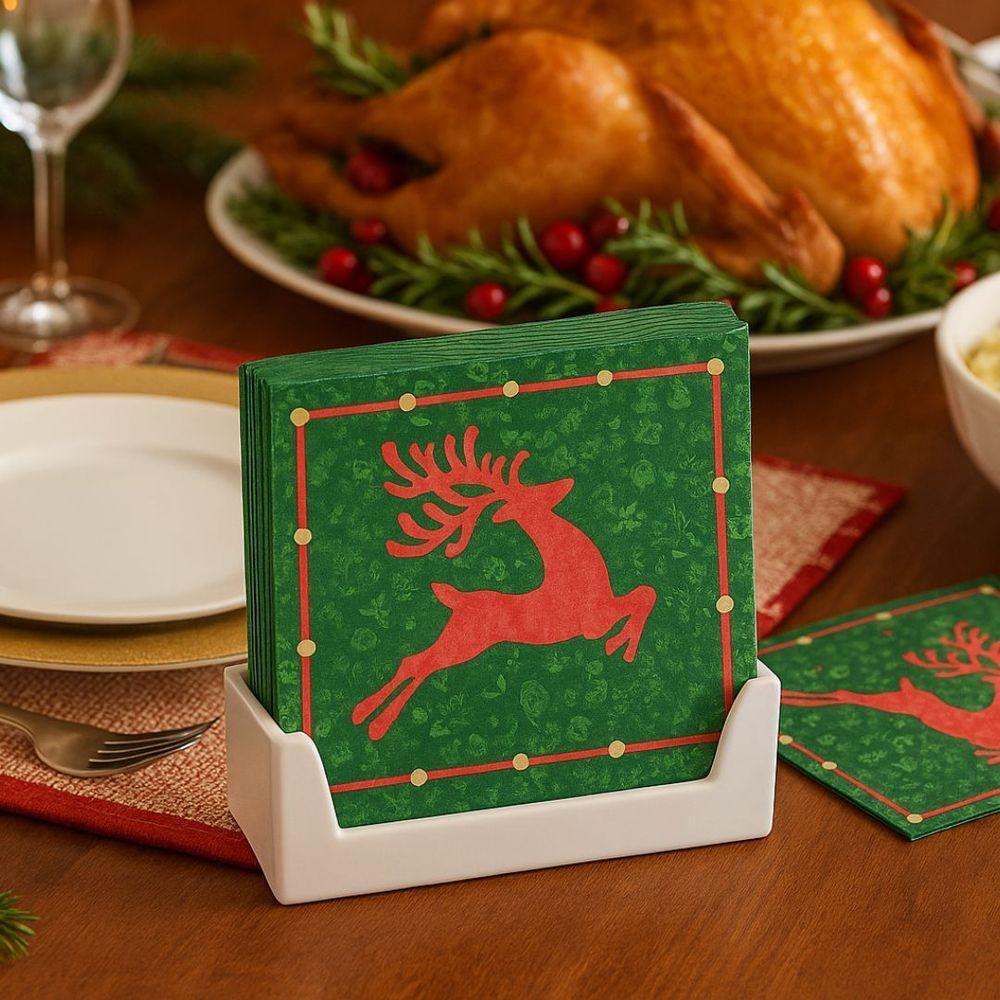 Kit Guardanapo De Natal Estampado Rena Verde E Vermelho 25x25cm Folha Dupla Prime 40 Unidades - 4
