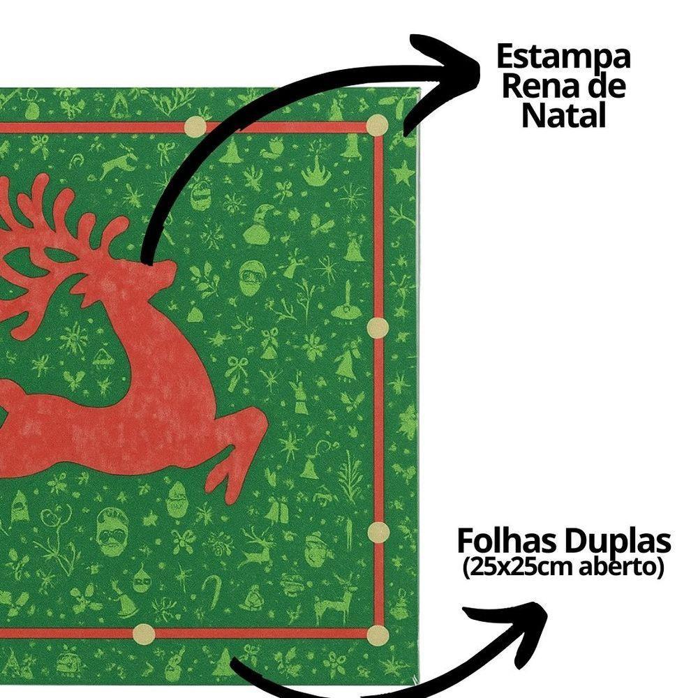 Kit Guardanapo De Natal Estampado Rena Verde E Vermelho 25x25cm Folha Dupla Prime 40 Unidades - 5