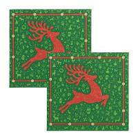 Kit Guardanapo De Natal Estampado Rena Verde E Vermelho 25x25cm Folha Dupla Prime 40 Unidades - 1