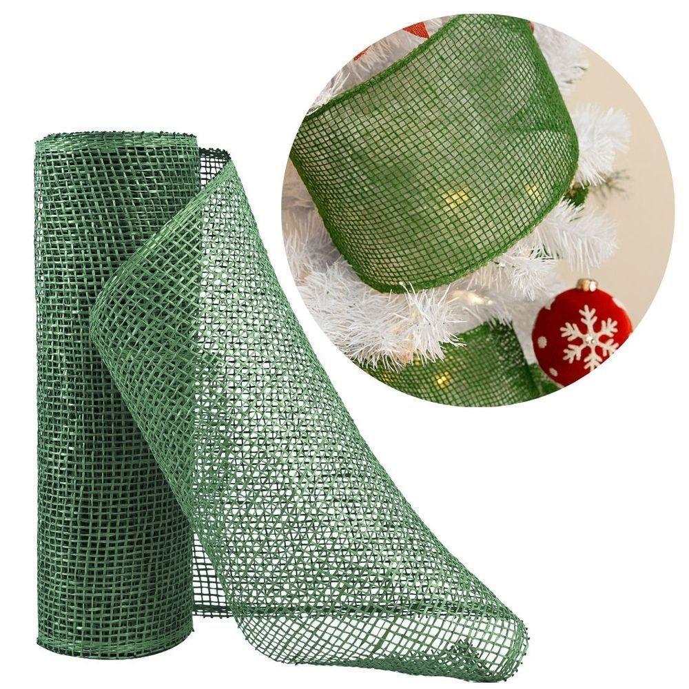 Tela Malha Tule Sisal Verde Decorativa Natal Luxo Rústico 25cm X 5 Metros - 2