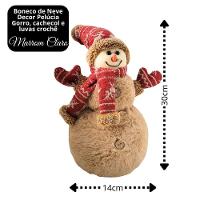 Jogo 2 Bonecos De Neve Decorativos Natal Pelúcia Marrom Claro Gorro E Cachecol Xadrez E Crochê 26cm E 20cm