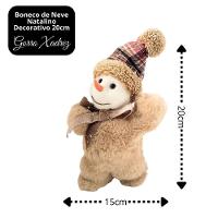 Jogo 2 Bonecos De Neve Decorativos Natal Pelúcia Marrom Claro Gorro E Cachecol Xadrez E Crochê 26cm E 20cm - 5