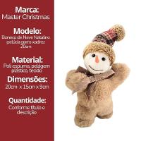 Jogo 2 Bonecos De Neve Decorativos Natal Pelúcia Marrom Claro Gorro E Cachecol Xadrez E Crochê 26cm E 20cm - 6