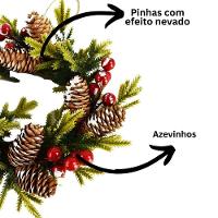Guirlanda Decorada Natal Rústica Pinhas E Azevinhos Nevados 25cm Verde - Master Christmas - 3