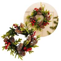 Guirlanda Decorada Natal Rústica Pinhas E Azevinhos Nevados 25cm Verde - Master Christmas - 5