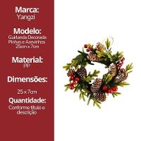 Guirlanda Decorada Natal Rústica Pinhas E Azevinhos Nevados 25cm Verde - Master Christmas - 6