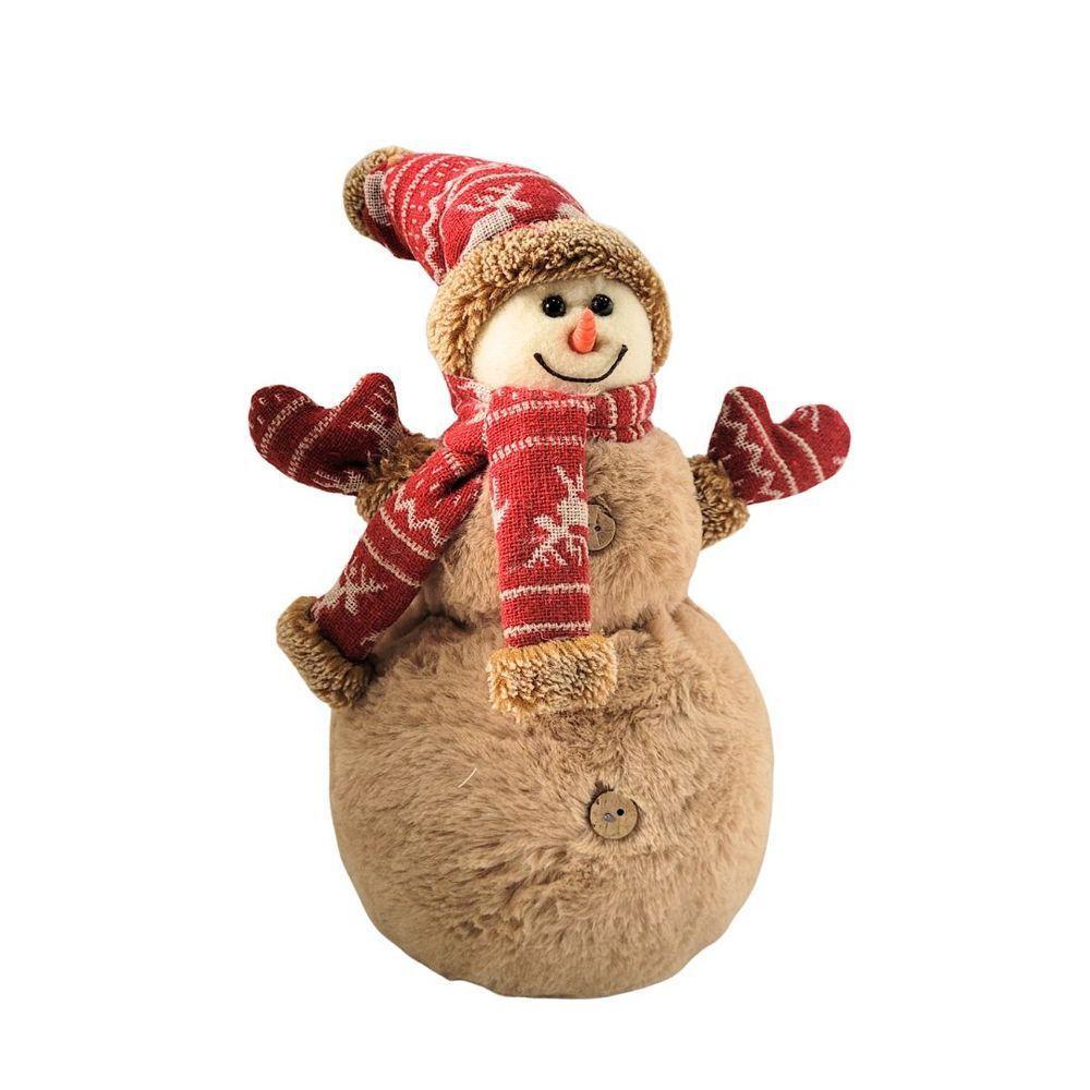 Boneco De Neve Decorativo Natal Em Pelúcia Com Gorro E Cachecol Crochê Vermelho 30cm - 1