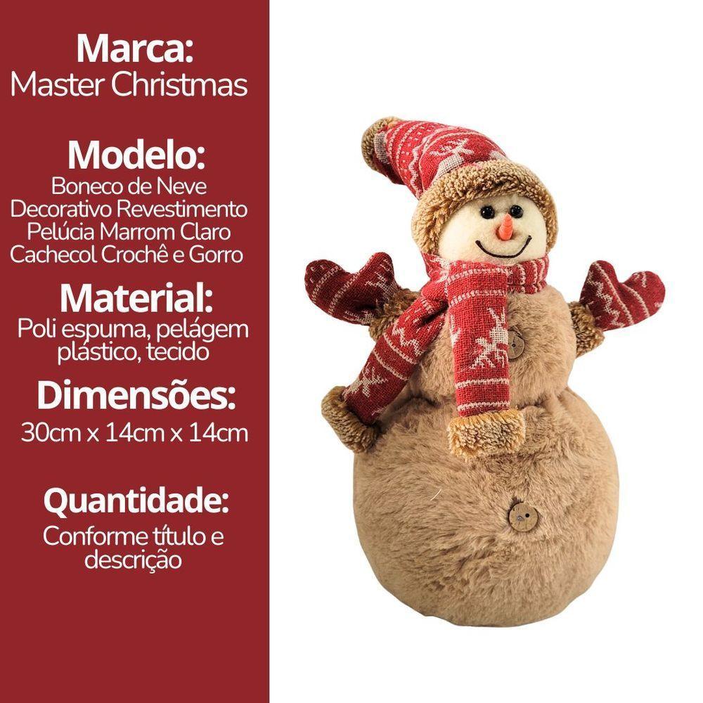 Boneco De Neve Decorativo Natal Em Pelúcia Com Gorro E Cachecol Crochê Vermelho 30cm - 5