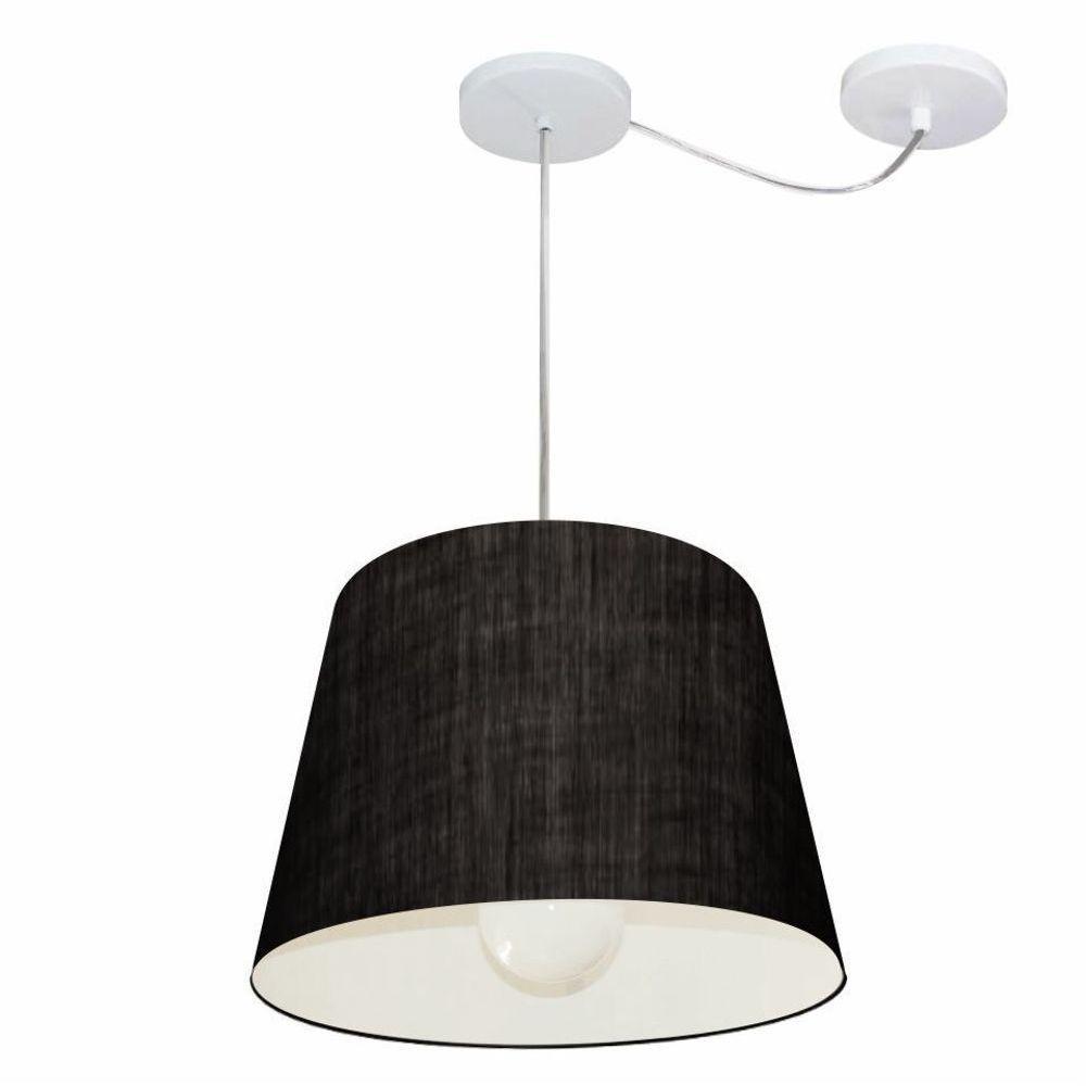 Lustre Pendente Cone Com Desvio De Centro Vivare Md-4274 Cúpula Em Tecido 30x40cm - Bivolt Preto 127/220v - 1