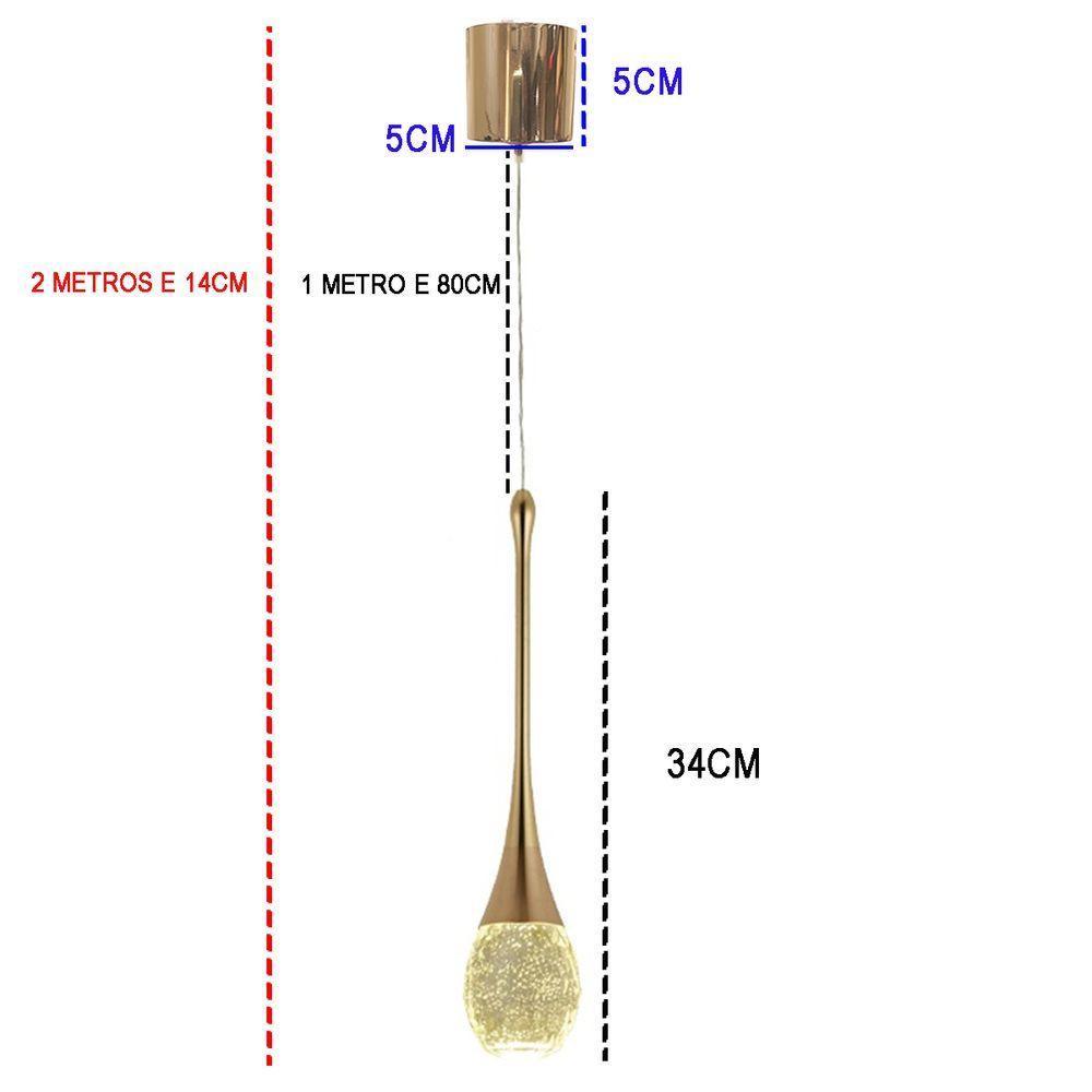 Lustre Pendente Led 3 Em 1 Cristal Gota Moderno Iluminaçao Casa Sala Recepçao Quarto Luxo Ambiente Comercial Residencial - 10