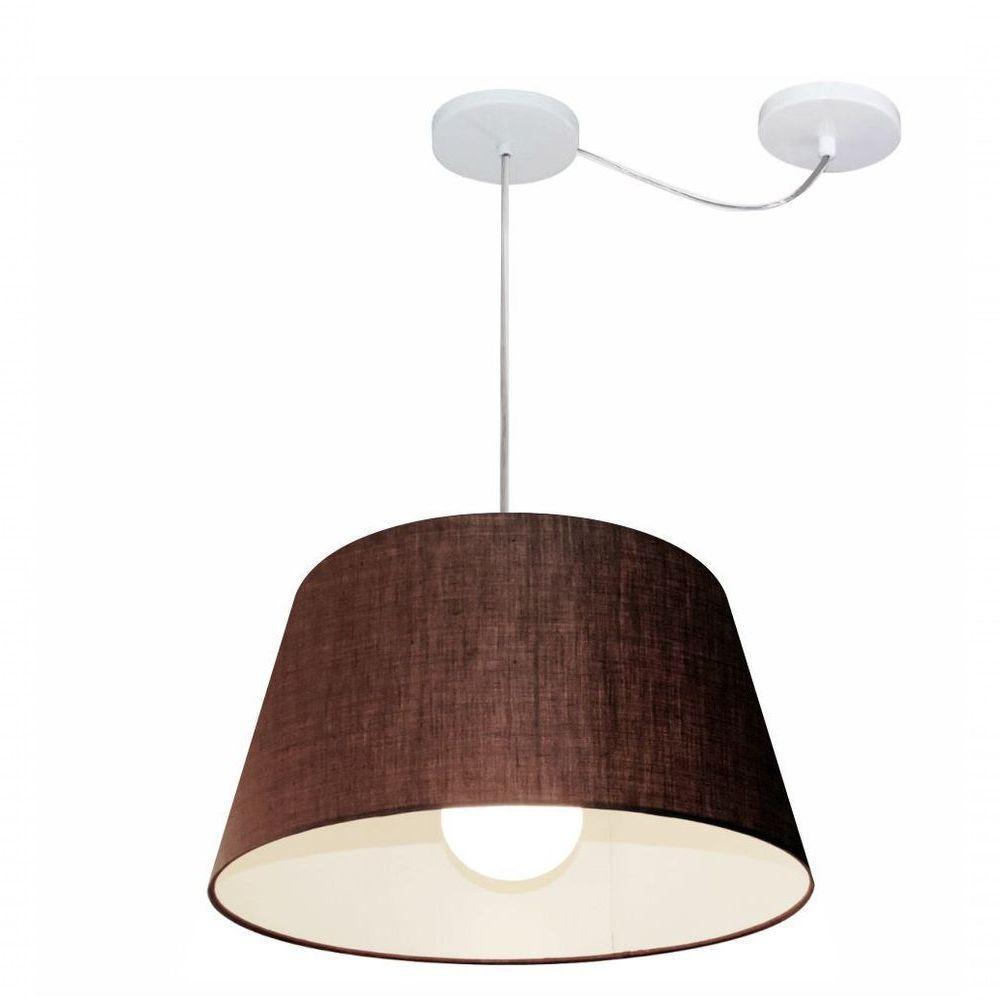 Lustre Pendente Cone Com Desvio De Centro Vivare Md-4273 Cúpula Em Tecido 30x40cm - Bivolt Café 127/220v - 1