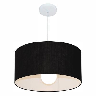 Lustre Pendente Cilíndrico Vivare Md-4206 Cúpula Em Tecido 50x25cm - Bivolt Preto 127/220v