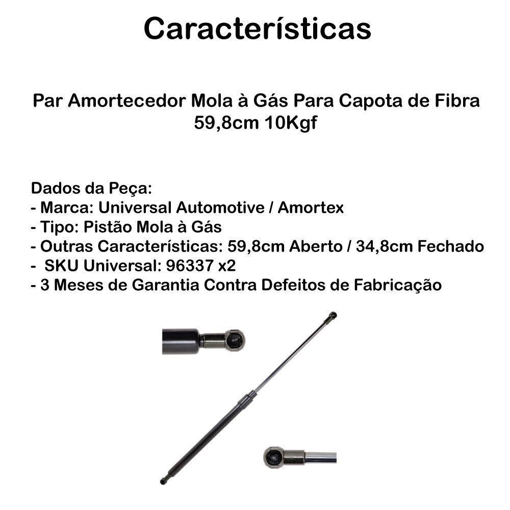 Par Amortecedor Mola à Gás Para Capota De Fibra 59,8cm 10kgf - 3