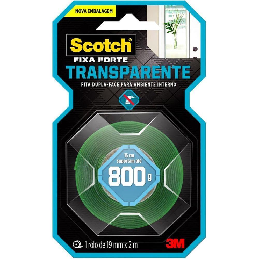 Scotch, 3m, Fixa Forte, Fita Dupla Face, Transparente, 19mm X 2m - 1