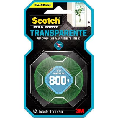 Scotch, 3m, Fixa Forte, Fita Dupla Face, Transparente, 19mm X 2m