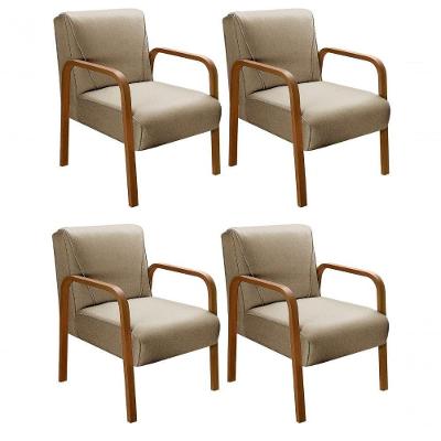 Kit 4 Poltronas Anita Moderna Decorativa Braço Madeira Linho Marrom 150
