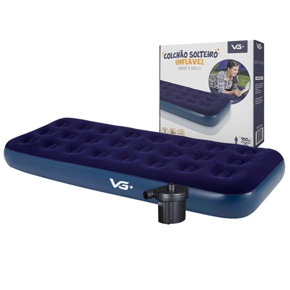 Colchão Solteiro Inflável + Bomba De Ar Elétrica 110v Vg Plus - 1