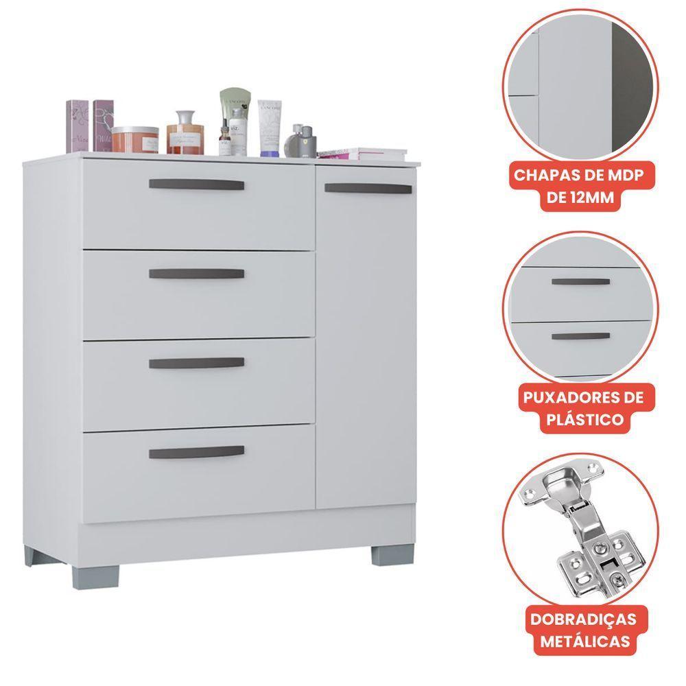 Cómoda 1 Porta E 4 Gavetas Organizador De Roupas Sapato Quarto - 4
