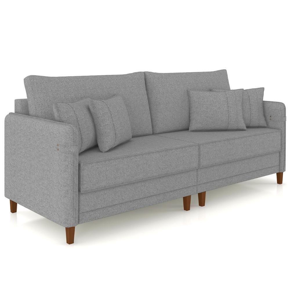 Sofá 3 Lugares Living 232cm Pé Madeira Zoe Linho Cinza Escuro Z08 - Mpozenato - 2