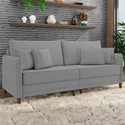 Sofá 3 Lugares Living 232cm Pé Madeira Zoe Linho Cinza Escuro Z08 - Mpozenato