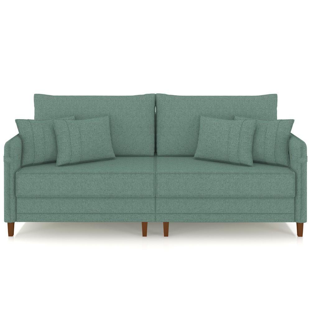 Sofá 3 Lugares Living 232cm Pé Madeira Zoe Linho Verde Z08 - Mpozenato - 5
