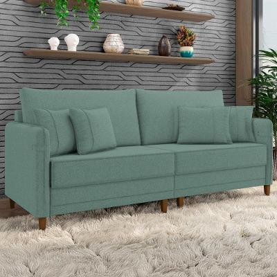 Sofá 3 Lugares Living 232cm Pé Madeira Zoe Linho Verde Z08 - Mpozenato