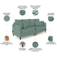 Sofá 3 Lugares Living 232cm Pé Madeira Zoe Linho Verde Z08 - Mpozenato - 3