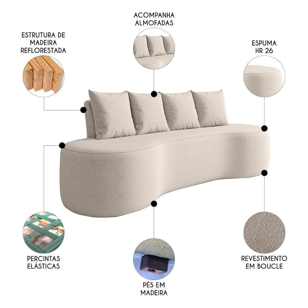 Sofá 3 Lugares 210cm Orgânico Viana B10 Bouclê Creme - Mpozenato - 3